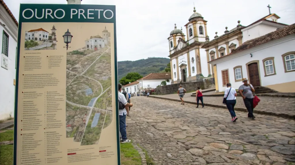 Centro histórico de Ouro Preto com igrejas barrocas e opções de turismo econômico