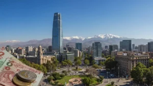 Vista panorâmica de Santiago do Chile com Cordilheira dos Andes mostrando custos acessíveis de viagem