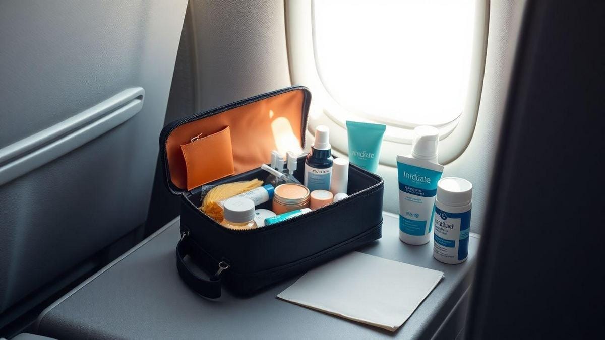 Produtos de higiene na mala de mão para viagem curta: o essencial em tamanho de cabine