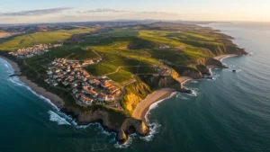 Paisagem aérea panorâmica do Rio Grande do Sul mostrando vinhedos da Serra Gaúcha, cânions, litoral e pampas - principais destinos turísticos do estado