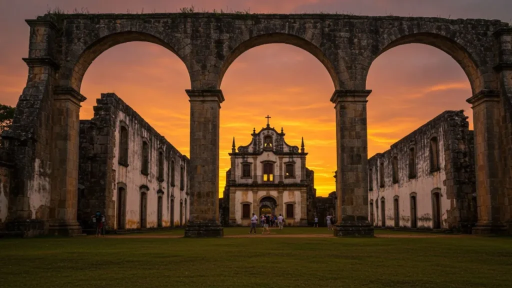 Ruínas históricas de São Miguel das Missões ao pôr do sol - sítio arqueológico Patrimônio Mundial UNESCO Rio Grande do Sul