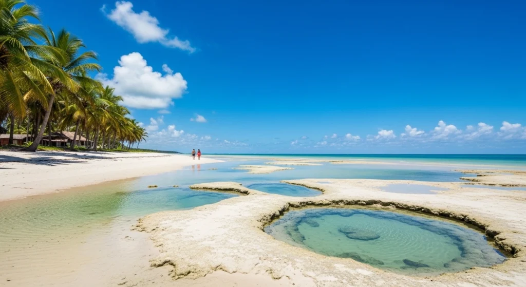 O que fazer em maragogi Praia de Antunes em Maragogi com piscinas naturais na maré baixa, areia branca e água turquesa