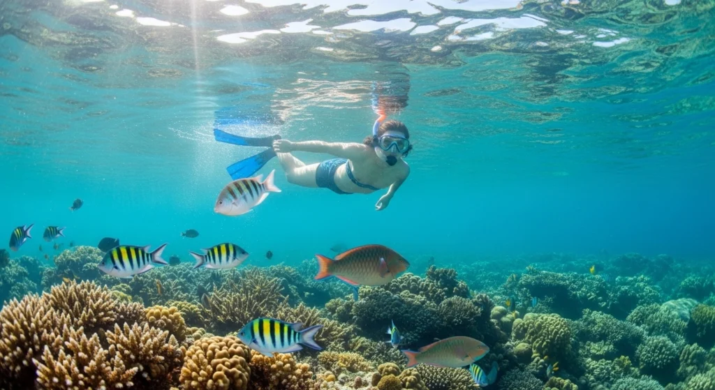 Snorkel nas piscinas naturais dos Galés de Maragogi com peixes coloridos e corais preservados
